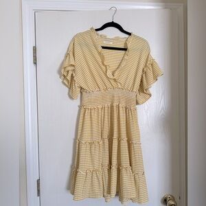 Yellow and white checked ruffle dress